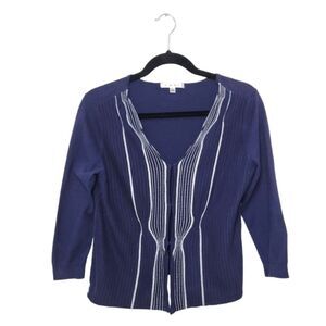 CAbi Navy and White Striped Cardigan